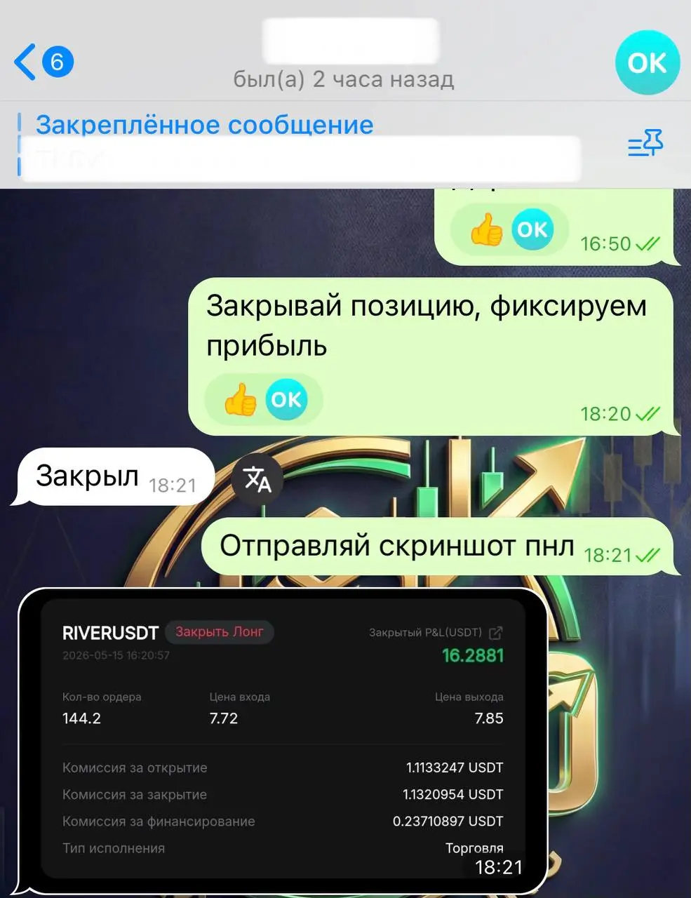 Клиент: RIVERUSDT +16.28 USDT